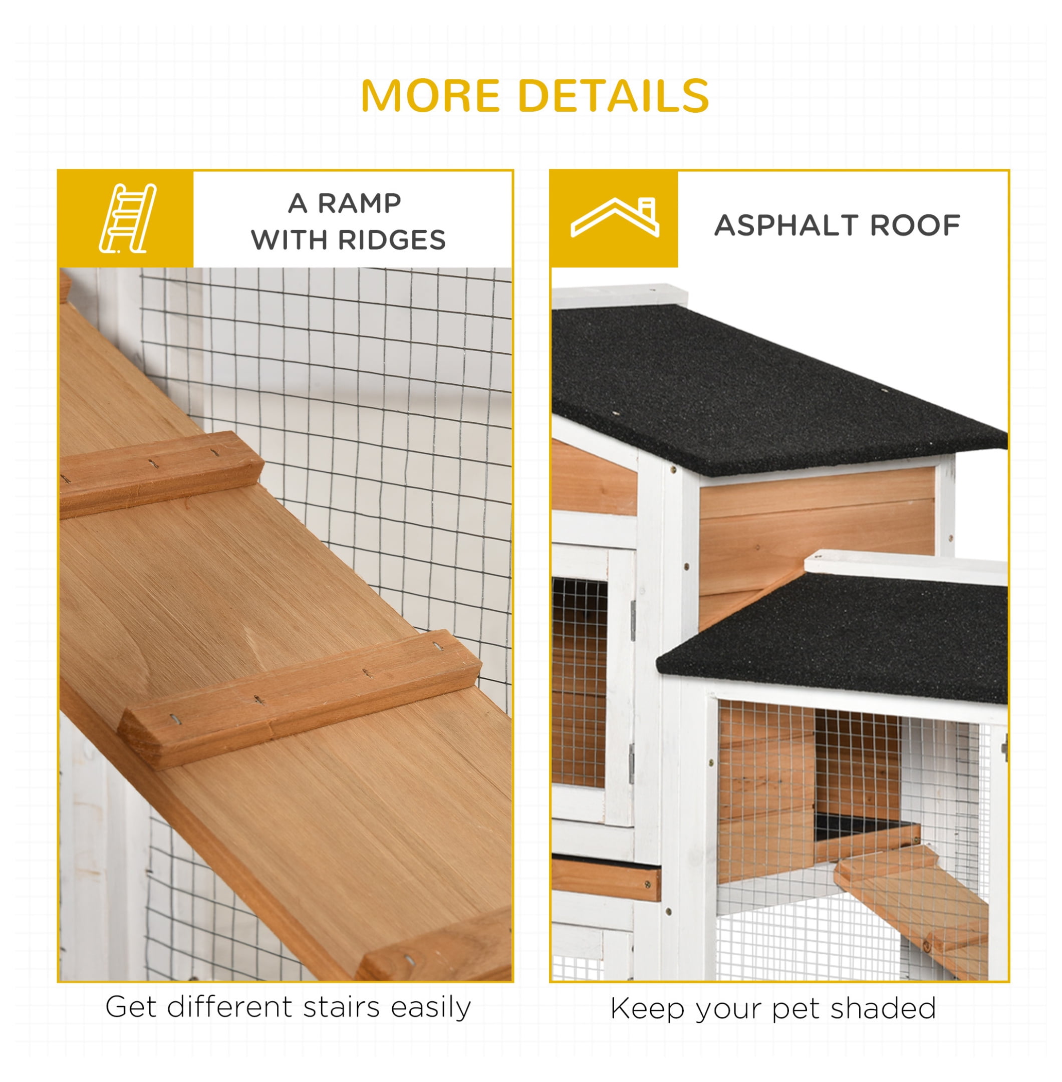 PawHut 62" Rabbit Hutch, Wooden Bunny Hutch, Guinea Pig Cage, Small Animal Enclosure with Wheels, Run Area, Removable Tray, Asphalt Roof, Lockable Doors and Ramp, Nature Wood