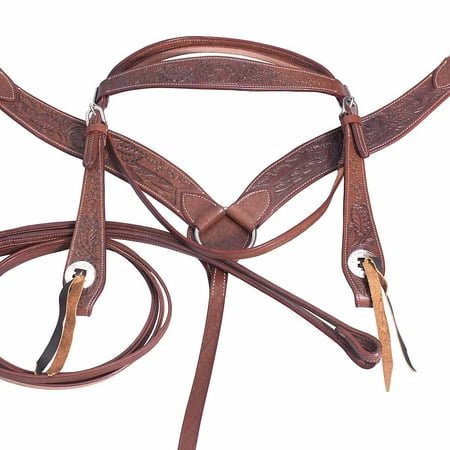 Reins Breast Collar - Western Horse Headstall Breast Collar Reins Leather Brown