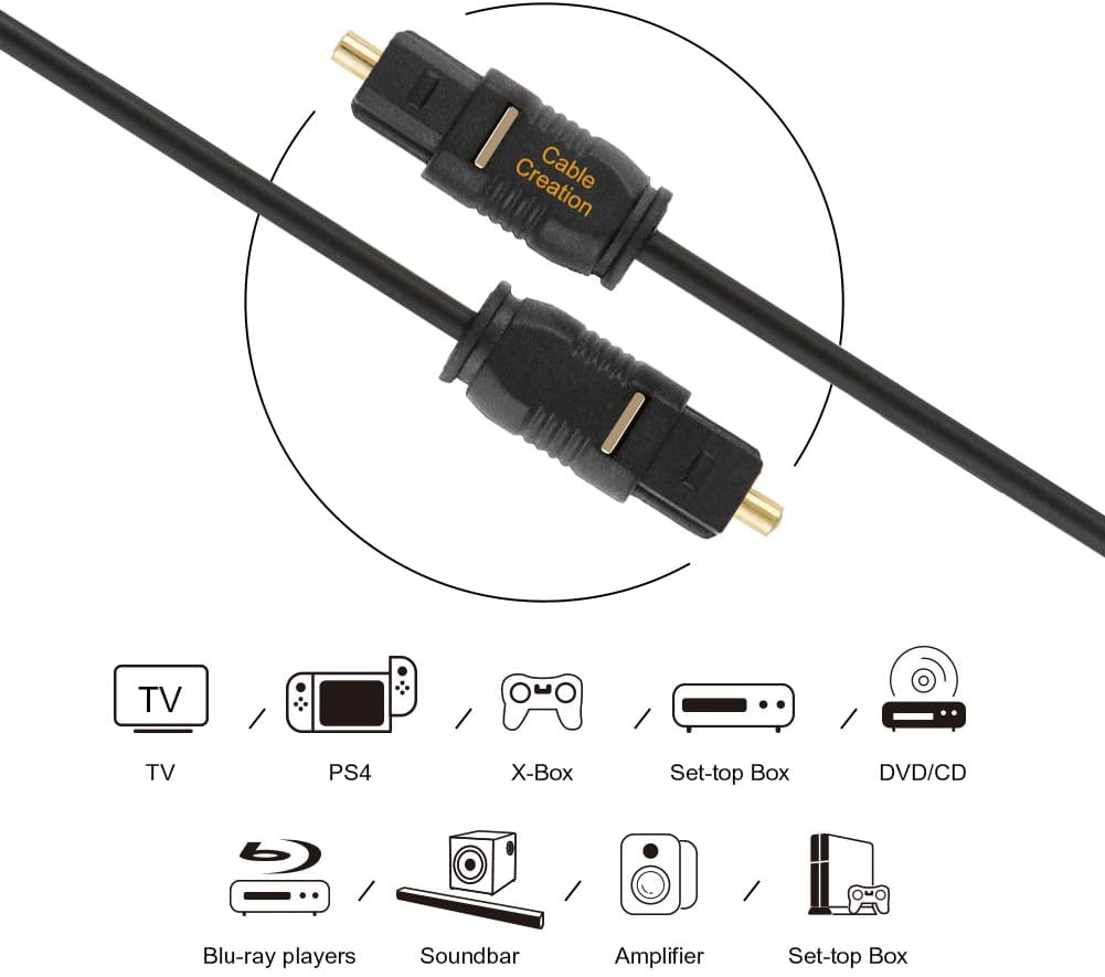 50FT Digital Audio Optical Optic Fiber Cable Toslink SPDIF Cord HD Gold Plated 
