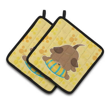 Caroline's Treasures Puppy on Yellow Pawprints Pair of Pot Holders