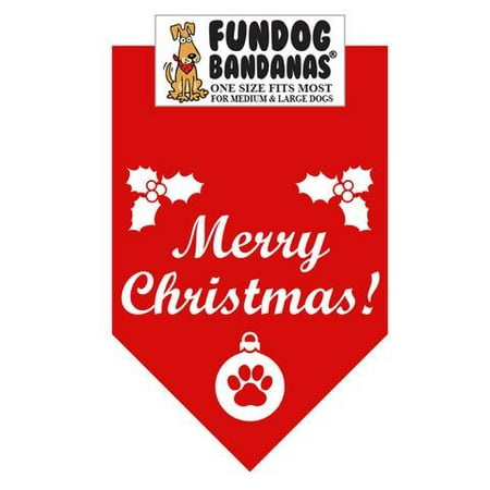 - Fun Dog Bandana - Merry Christmas - One Size Fits Most for Med to Lg Dogs, red pet scarf