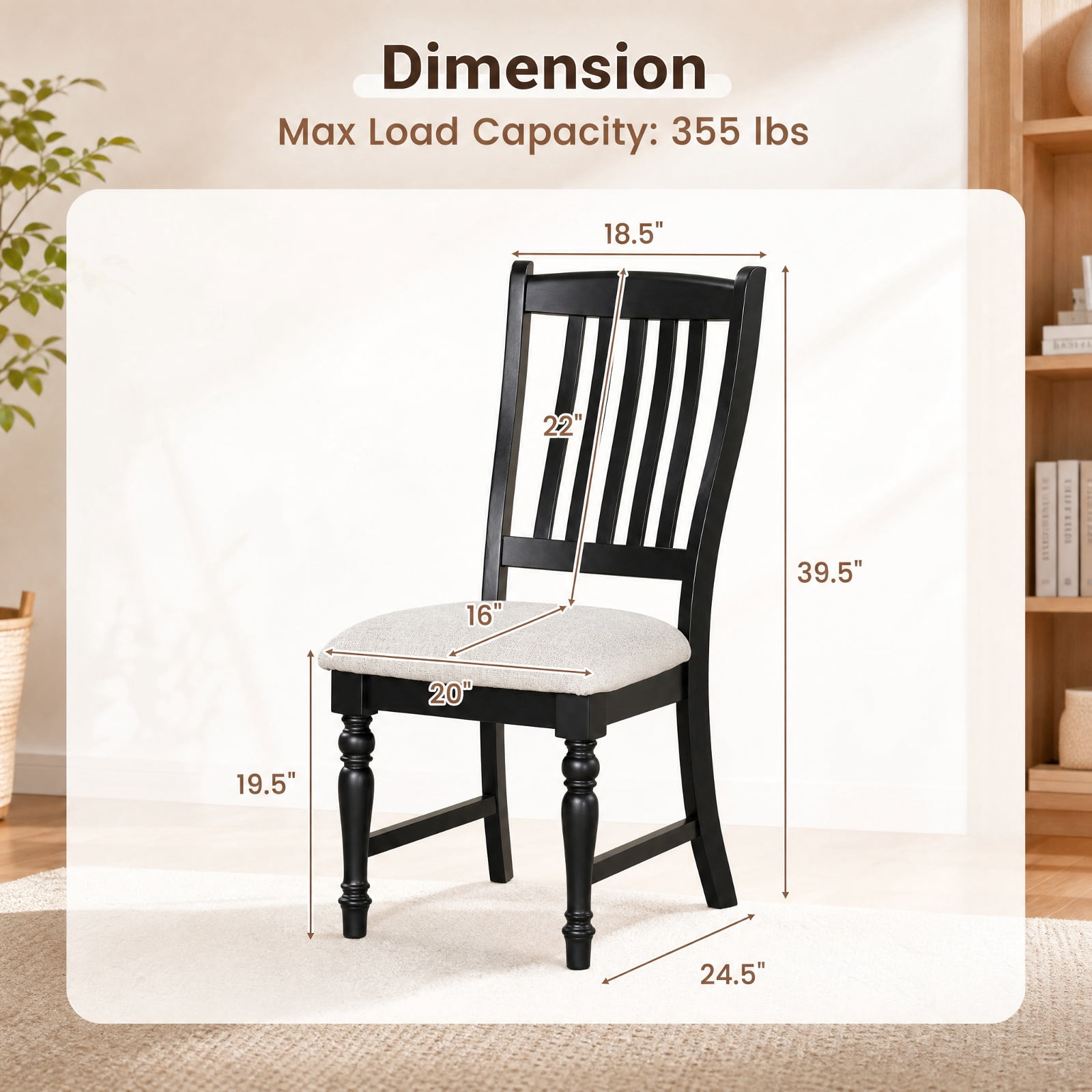Furnibear Dining Chairs Set of 2 Upholstered Kitchen Side Chairs with Solid Wood Legs and Padded Seat for Dining Room, Black