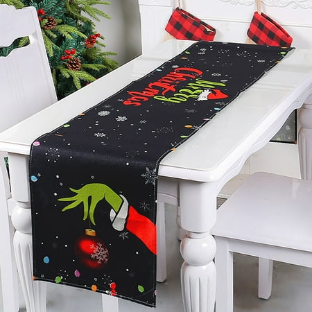 

Last Fall Sale! Stiwee The Gr1nch Christmas Decorations Christmas Imitation Linen Table Runner Classic Christmas Tablecloth Living Room Kitchen Christmas Decorations