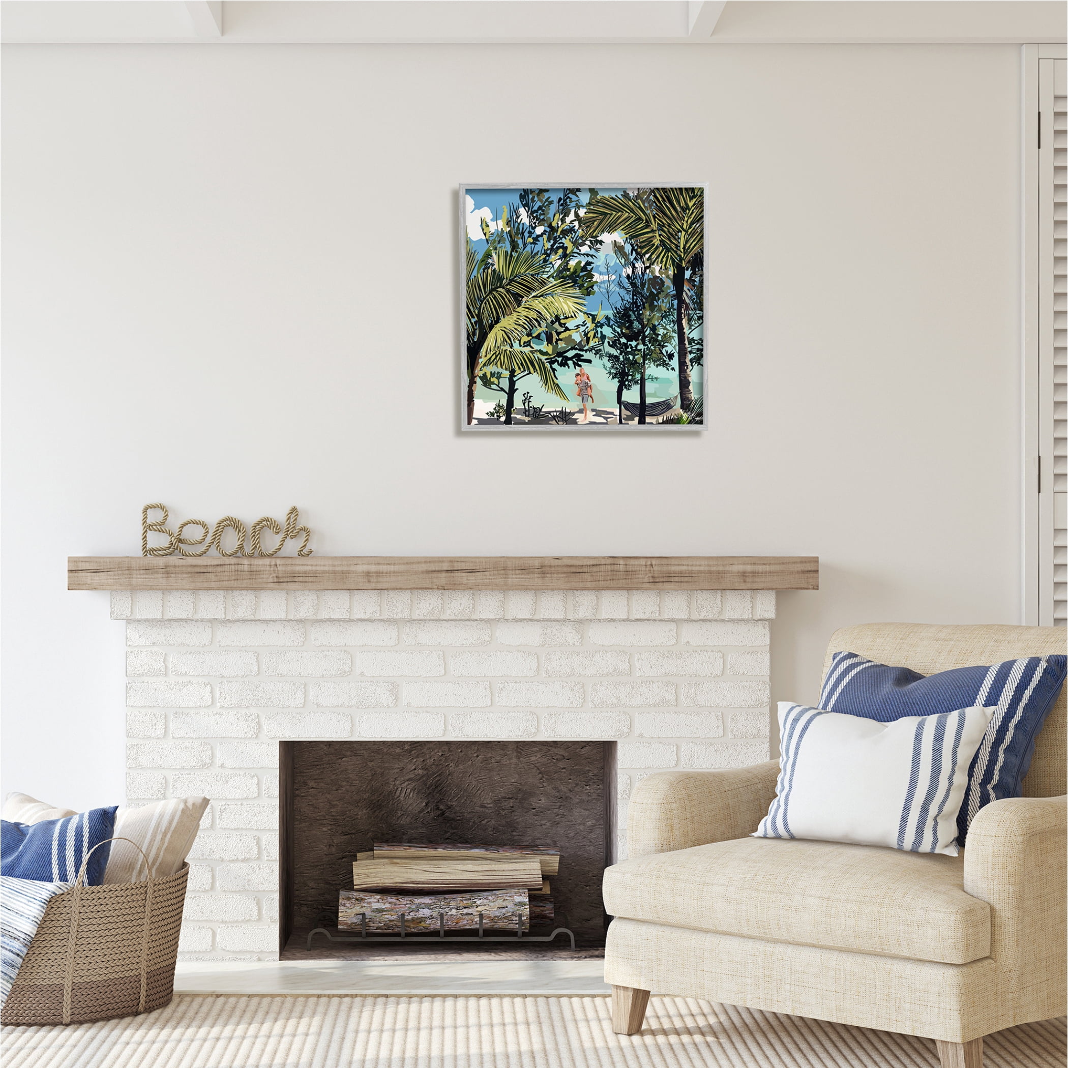 Stupell Industries Couple on Summer Beach Nature Painting Gray Framed Art Print Wall Art, 24 x 24