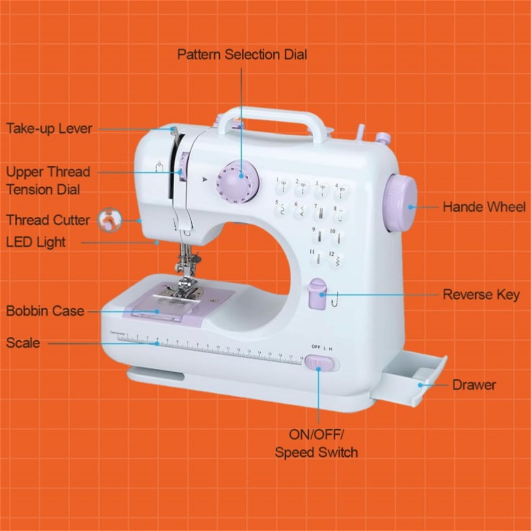 Mini sewing machine, built-in 12-needle multi-function pedal automatic sewing machine, suitable for beginners, send wife/mother/friend Valentine's Day gift