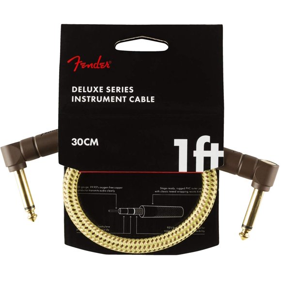 Fender Deluxe Series Instrument Cable 1 FootAngle-Angle, Tweed