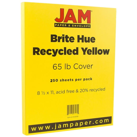 JAM Paper Letter Cardstock, 8 1/2 x 11, 65lb Yellow, 250 per Pack