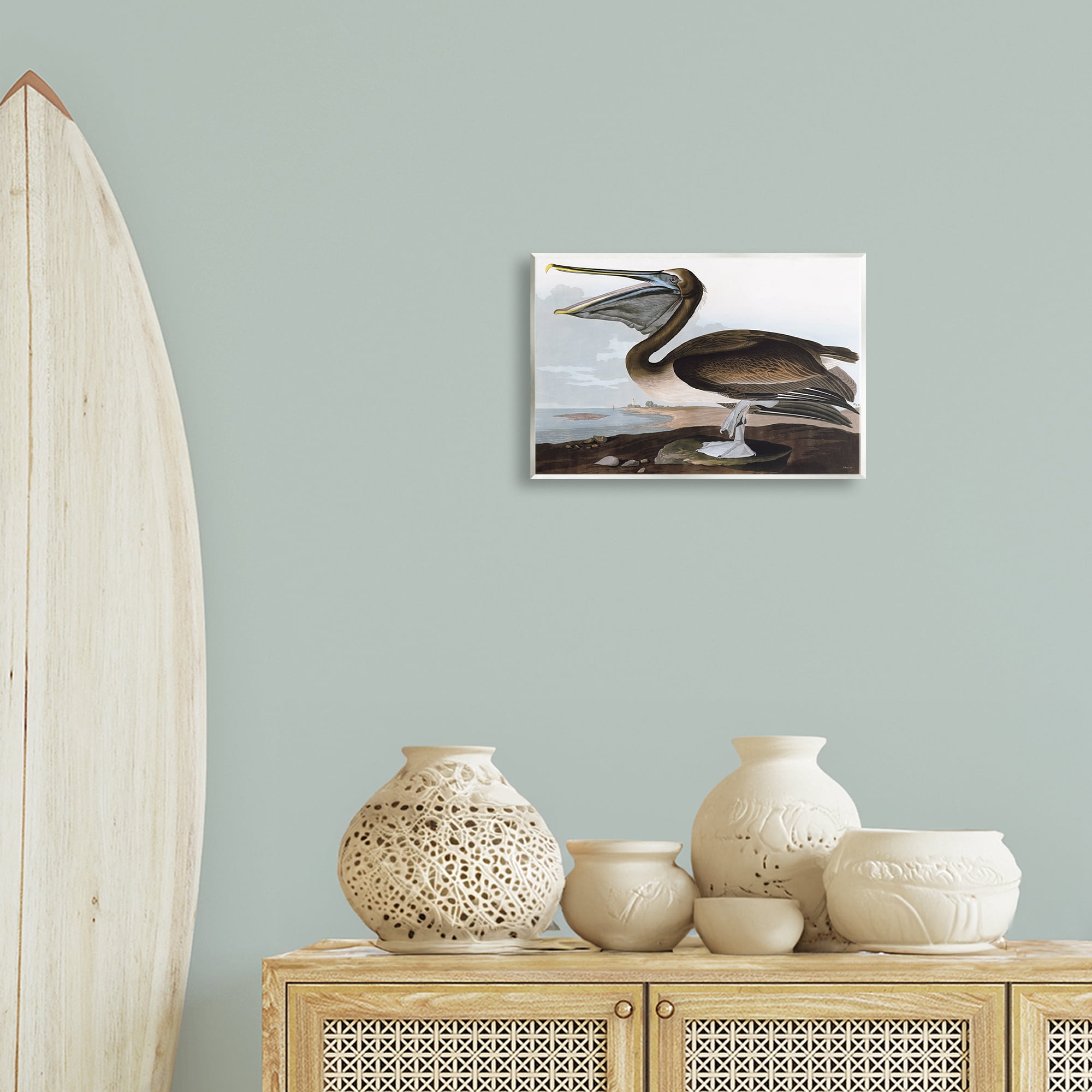 Stupell Industries Classic Pelican at Beach Animals & Insects Painting Unframed Art Print Wall Art, 15 x 10