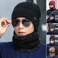 thumbnail image 2 of Leadrop 2 Pcs/Set Hat Scarf Set Thick Fleece Knitting Solid Color Elastic Keep Warm Neck Protection Anti-shrink Winter Beanie Scarf Set for Work, 2 of 11