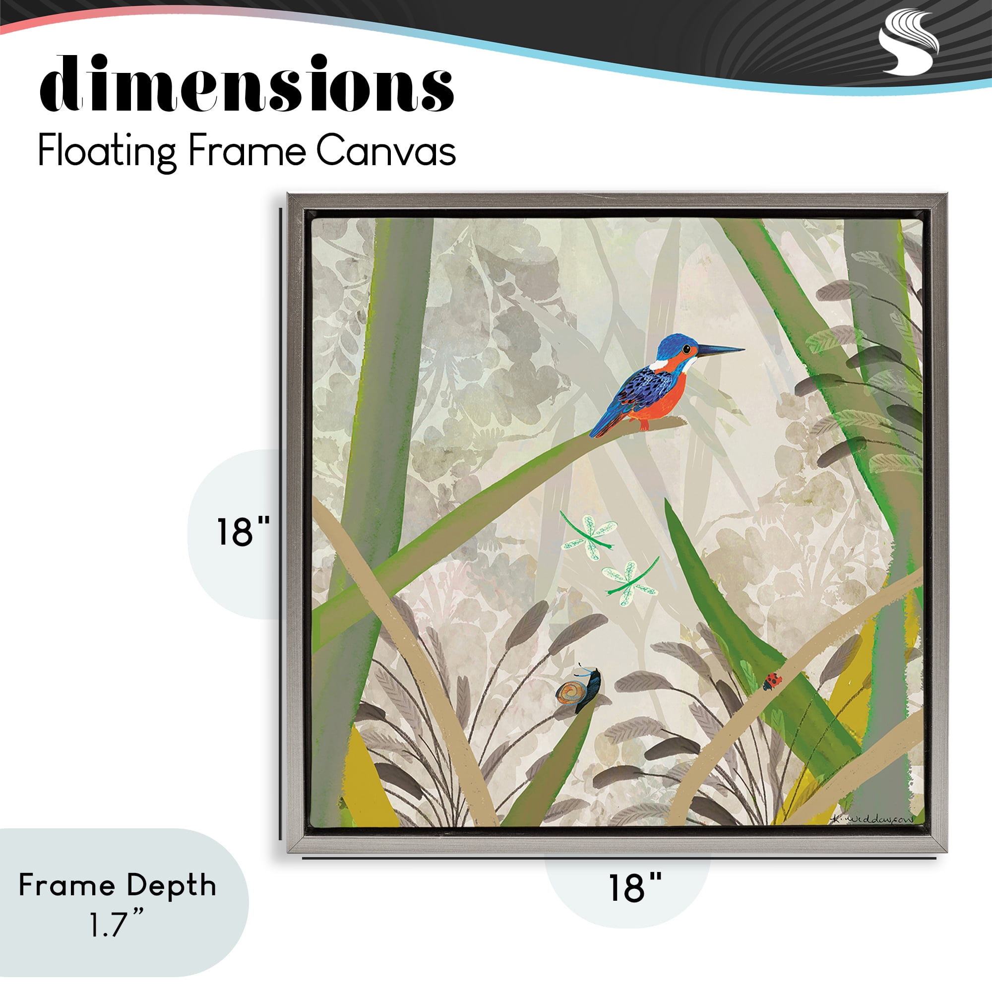 Stupell Industries Kingfisher Among Branches Gray Framed Floater Canvas Wall Art, design by Kay Widdowson