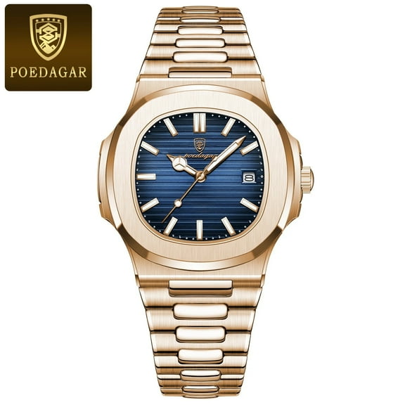 Poedagar luxury man wristwatch business stainless steel quartz men watch waterproof luminous date Square men's watches clock box