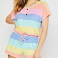 thumbnail image 4 of Kelon Ensembles de Pyjama pour Femmes en Solde Pyjamas Mixtes pour Femmes Femmes Filles Mode à Rayures Imprimé Manches Courtes Shorts Pyjama Décontracté Ensemble, 4 of 9