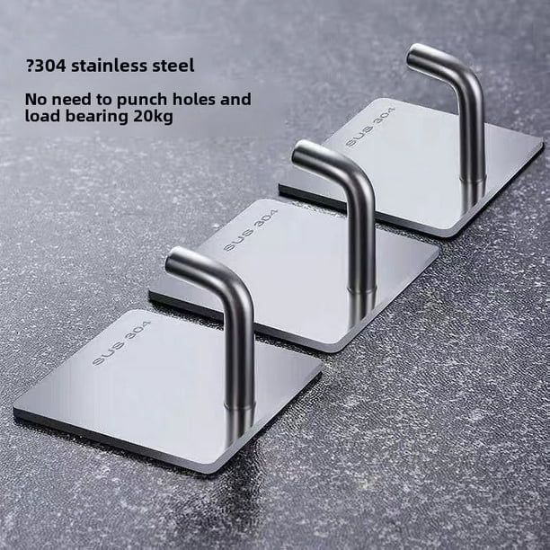 Gancho de acero inoxidable sin perforaciones, resistente, de viscosa, para colgar en la pared de la cocina, gancho de metal sin marcar para ropa