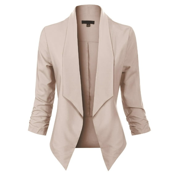 MixMatchy Women's Casual Work Solid Open Front 3/4 Sleeve Blazer Jacket with Plus Size
