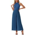 thumbnail image 2 of INSPIRE CHIC Women's Dressy Jumpsuit Halter Neck Sleeveless Elegant Formal Wide-Leg Jumpsuit XS Peacock Blue, 2 of 6