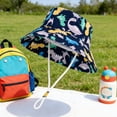 thumbnail image 6 of IVEYRTF Baby Bucket Hat Cartoon Dinosaur Print Wide Brim Adjustable Chin Strap UV Protection Breathable for Infants 1-4 Years Sun Hat, 6 of 8