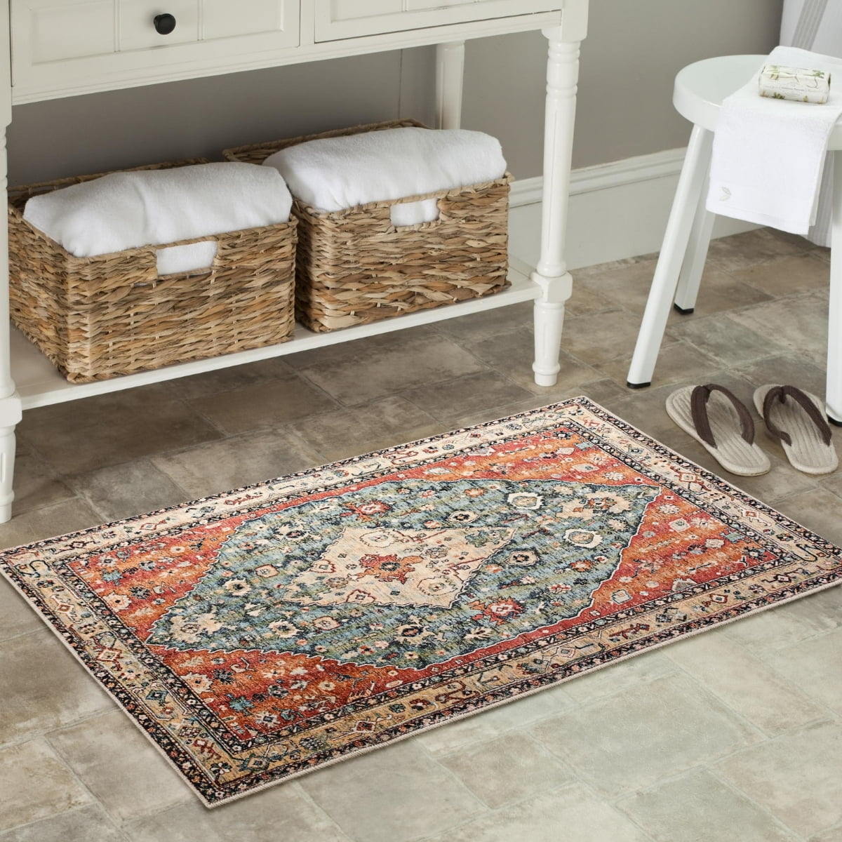 Lahome 2'x3' Area Rugs for Living Room,Machine Washable Rugs,Low Pile Non Slip Vintage Floral Print Rug Carpet for Entryway,Hallway,Kitchen,Home Decor,Geometric Tribal