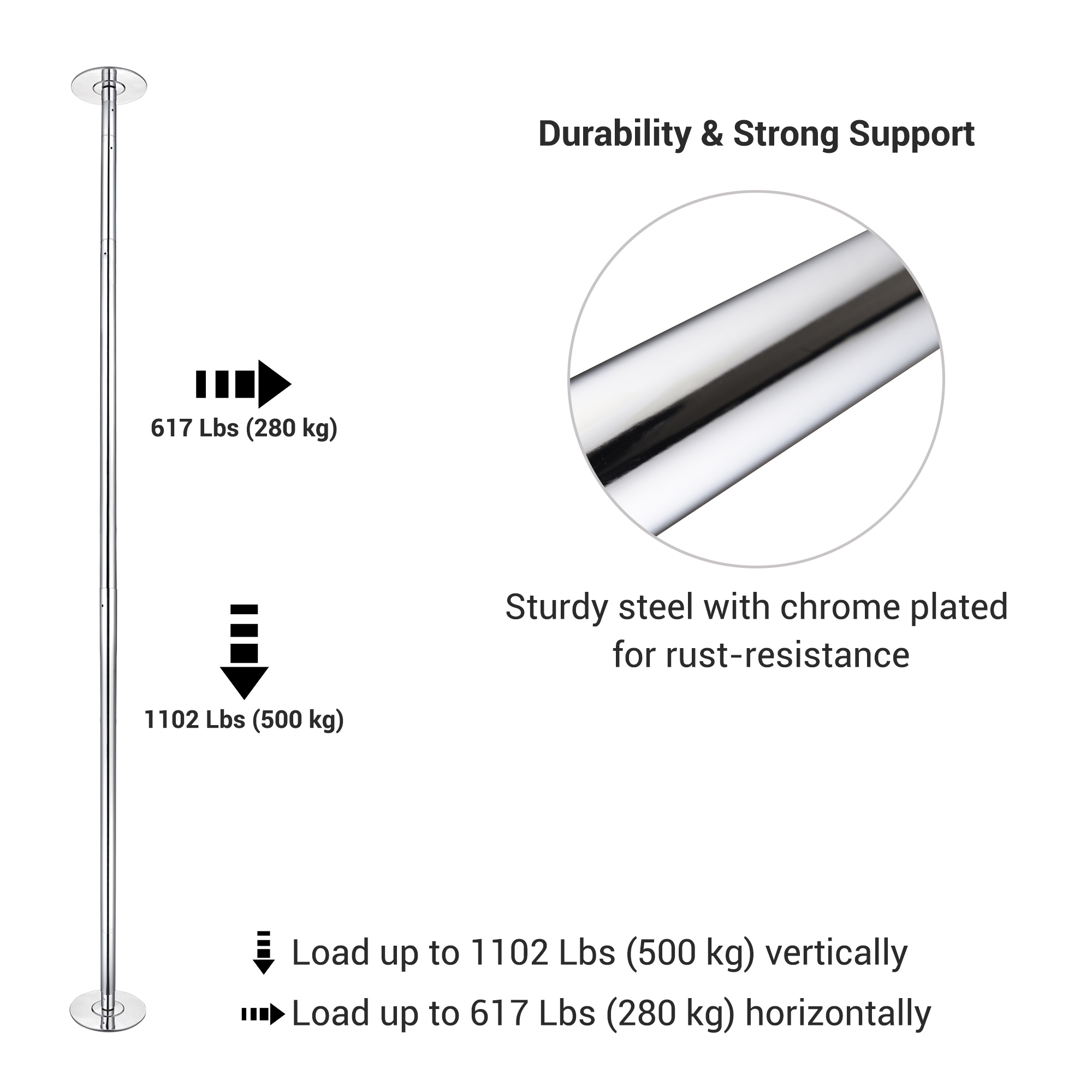 Yescom Stripper Pole 9.25 FT Dancing Pole 45mm Dance Pole Kit Static Spinning for Party Club Fitness Silver, Max Load 1102 Lbs - image 4 of 11