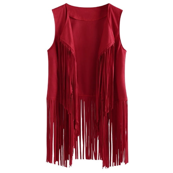WCMZJ Womens Vintage Western Fringe Vest Tops Classic Suede Leather 70s Cowboy Shirt Sleeveless Tassels Cardigan Jackets Red 3XL