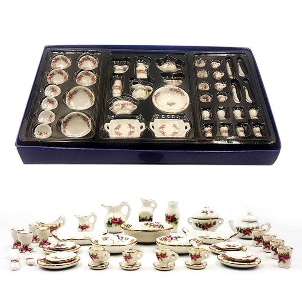 Details about   1/12 Doll House 40-Pc Set Kitchen Dishes Tea Set Food Play Ceramic Tableware Toy
