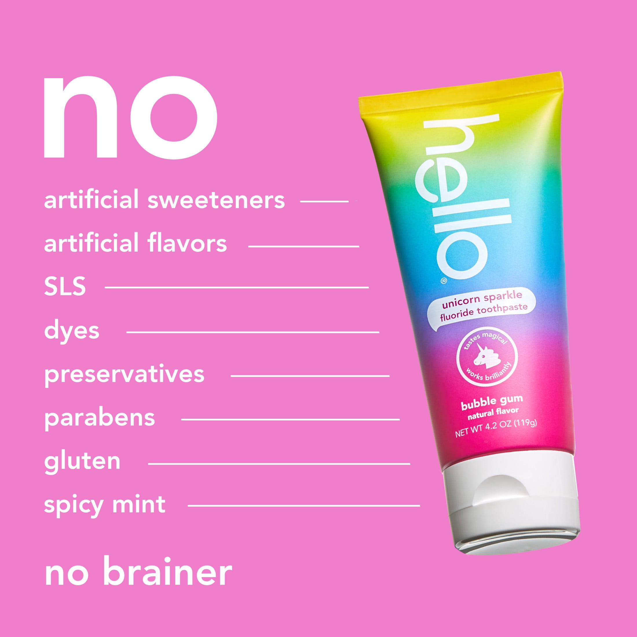 (2 pack) hello Unicorn Sparkle Kids Toothpaste with Fluoride, Bubble Gum Toothpaste, 4.2 Oz Tube