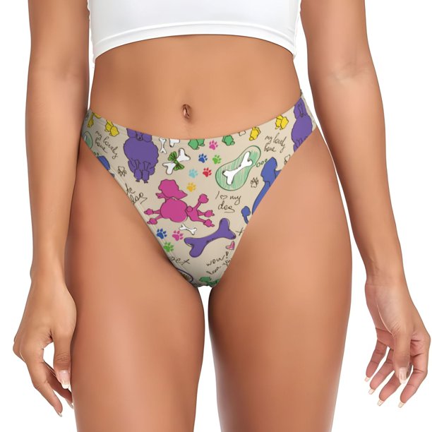 Fotbe Colorful Poodle Dog Tanga Sin Costuras para Mujer con Estampado – Panties Invisibles, Transpirables y Cómodos para Uso Diario-Small