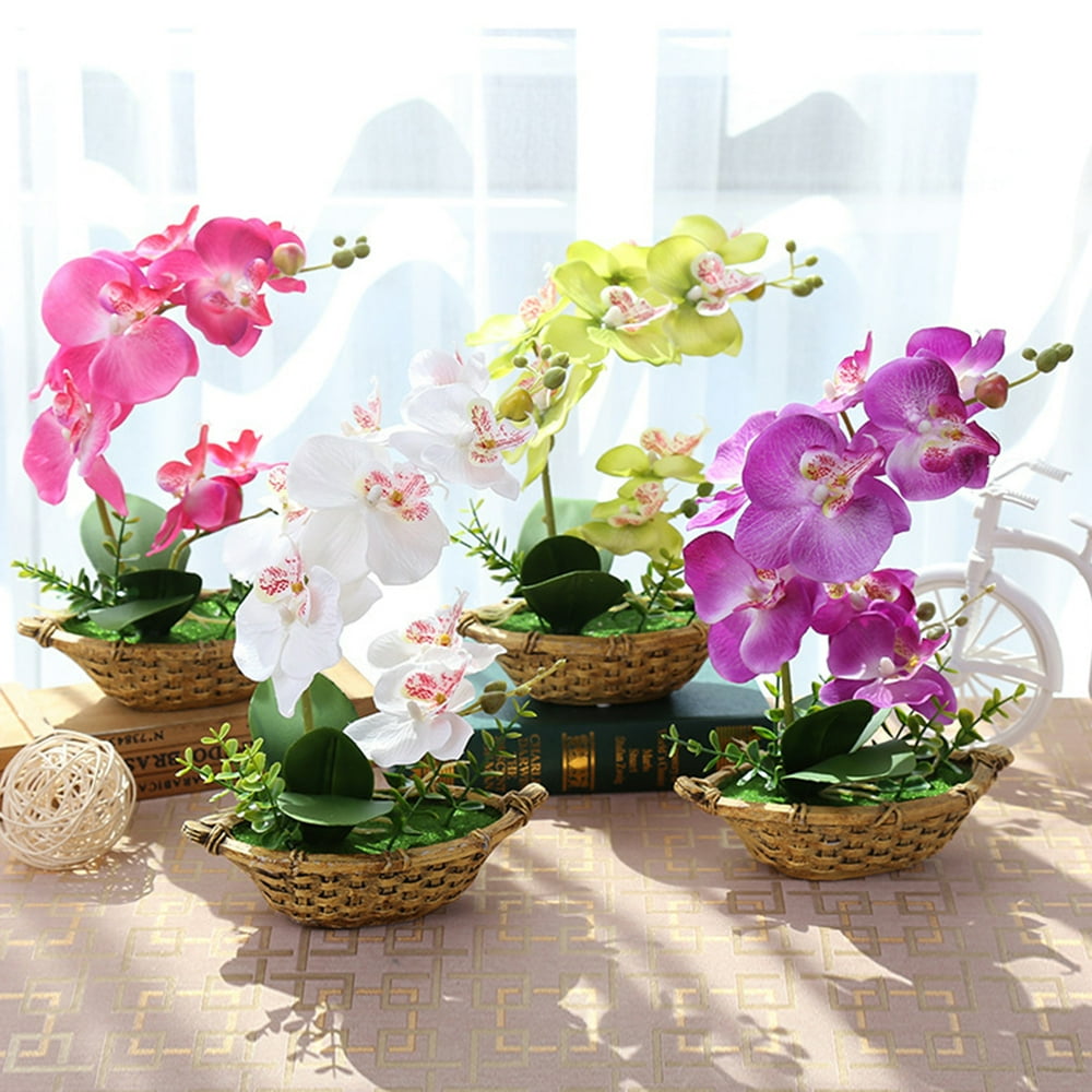 Windfall Artificial Flowers Silk Orchids Faux Orchid Plant in Pot