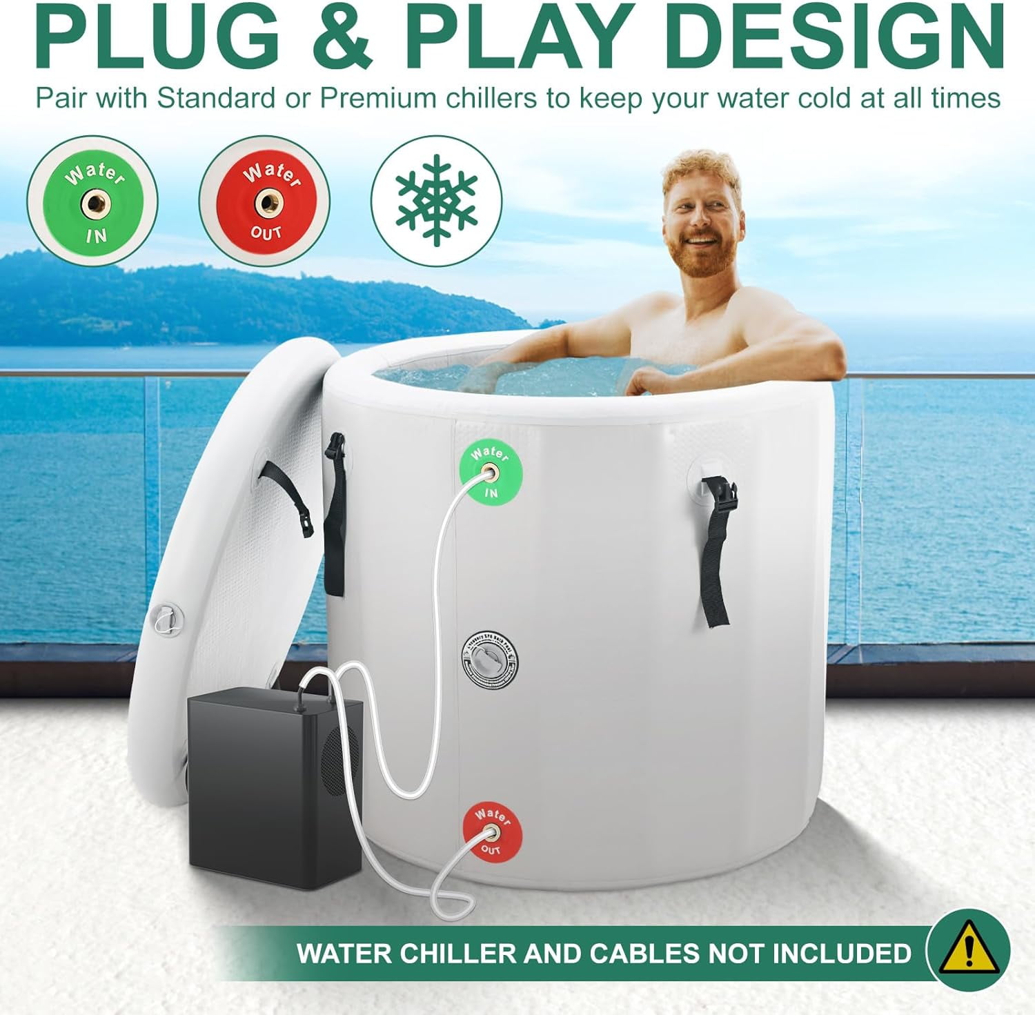 Lilypelle 39"(D) x 35.5"(H) Inflatable Oval Ice Bath Cold Plunge Tub, Durable Freestanding Soaking Tub, PVC Insulated Lid, Hand Pump and Repair Kit Included, Anti-Slid Bottom