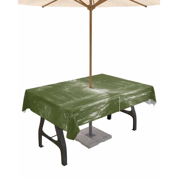 Outdoor Tablecloth with Umbrella Hole for Patio/Picnic/Party/Camping, Sage Green Trees Waterproof Table Cloth Rectangle Table Cover Washable, Forest Art Decor Spring Summer Nature Leaf 52"x 70"