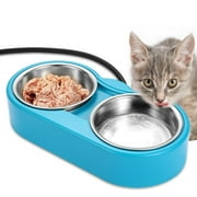 EVER BETTER-Heated Water Bowl for Outdoor Heated Pet Bowl Stainless Steel Heated Water Bowls Food Warmer, Double Heated Pet Bowl for Feral Cat Feeding Station Provide Non Freezing Water in Winter