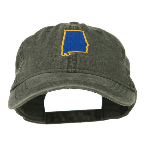 Alabama State Map Embroidered Washed Cap - Black OSFM
