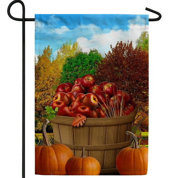 America Forever Fall Apple Garden Flag, 12.5 x 18 inches Double Sided, Apples and Pumpkins, Thanksgiving Harvest Basket, Autumn Seasonal Outdoor Decor, Holiday Outside Yard Decorations