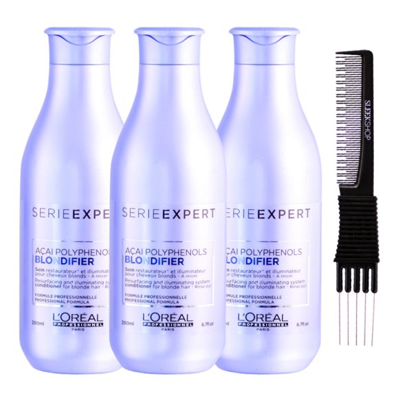 L'Oreal SerieExpert Acai Polyphenols Resurfacing and Illuminating System Conditioner (6.7 oz) with SLEEKSHOP Teasing Comb Pack of 3