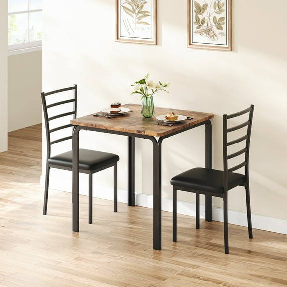 Square Dining Table Set for 2, Compact 3-Piece Dinette with Table and Chairs for Small Kitchen Apartment Breakfast Nook, 29.1x29.1x30 Inches