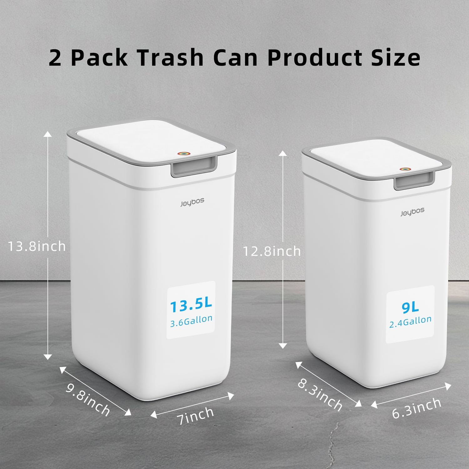 Joybos 2 Pack Bathroom Trash Can with Lid, 3.6Gal + 2.4Gal Garbage Can with Pop-Up Lid, Small Trash Can Dog Proof, Slim Trash Bin Waste Basket for Toilet, Office, Bedroom, Living Room, Kitchen