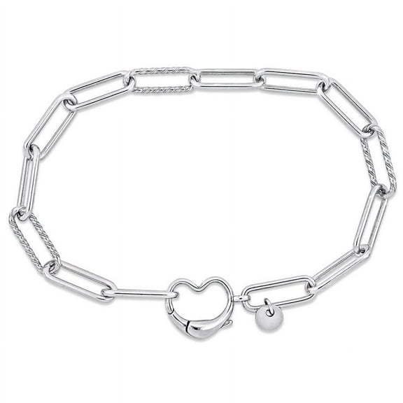 Amour Paper Clip Link Bracelet in Sterling Silver with Heart Clasp