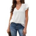 thumbnail image 1 of Mujeres de manga corta Top V cuello volantes manga transpirable verano blusa para diario citas compras, 1 of 6