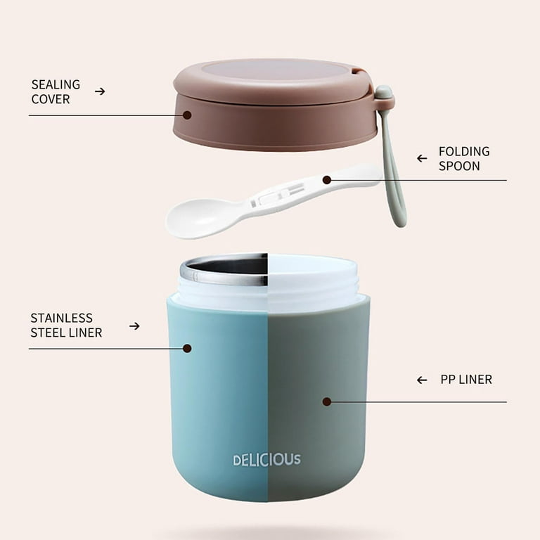 Kyoffiie Vacuum Insulated Food Container for Hot Food Portable Food Warmer  School Lunch Box with Foldable Spoon Silicone Handle for School Office Work  