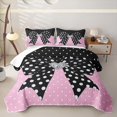 thumbnail image 2 of spefrowx Retro Polka Dot Bow Print Twin Quilt Set for Teens, Black Pink Gem Heart Twin Coverlet Set, 2 Pieces, 2 of 7
