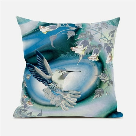 

Amrita Sen Designs CAPL699FSDS-BL-16x16 16 x 16 in. Curious Humming Bird Suede Blown & Closed Pillow - White & Blue