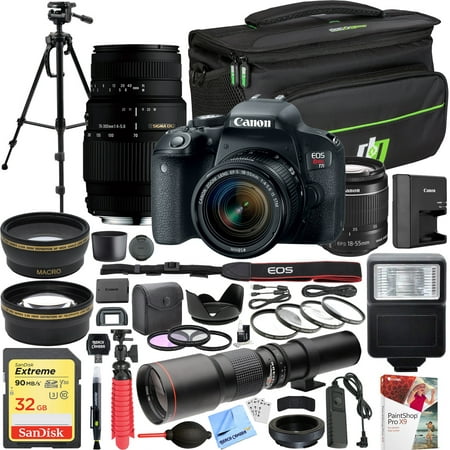 Canon EOS Rebel T7i DSLR Camera (1894C002) with EF-S 18-55mm IS STM + Sigma 70-300mm f/4-5.6 DG Macro Telephoto Zoom 2 Lens Kit + 500mm Preset f/8 Lens + 0.43x Wide Angle, 2.2x Pro (Best Telephoto Lens For Canon Dslr)