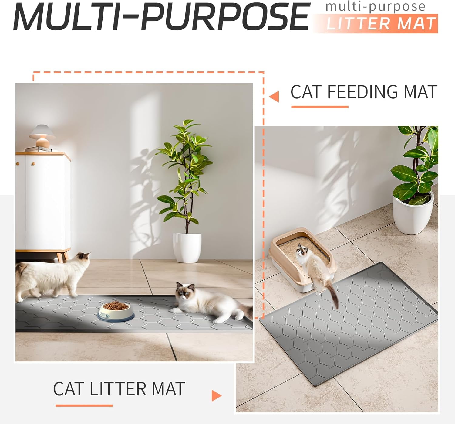 Extra Large Silicone Cat Litter Mat, Waterproof/Urineproof, Litter Recycling, Easy to Clean, Soft on Kitty Paws (28"X40"-Dark Grey)