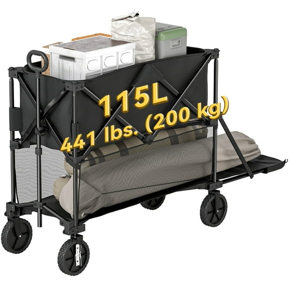 Outsunny Double Decker Folding Wagon Cart with 450LBS & 350L Capacity