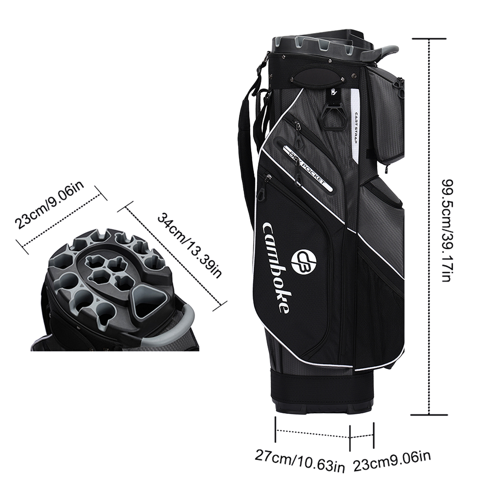 14-Way Golf Cart Bag with Full-Length Dividers - Oversized Cooler Pockets, Felt-Lined Storage, Cart-Friendly Design