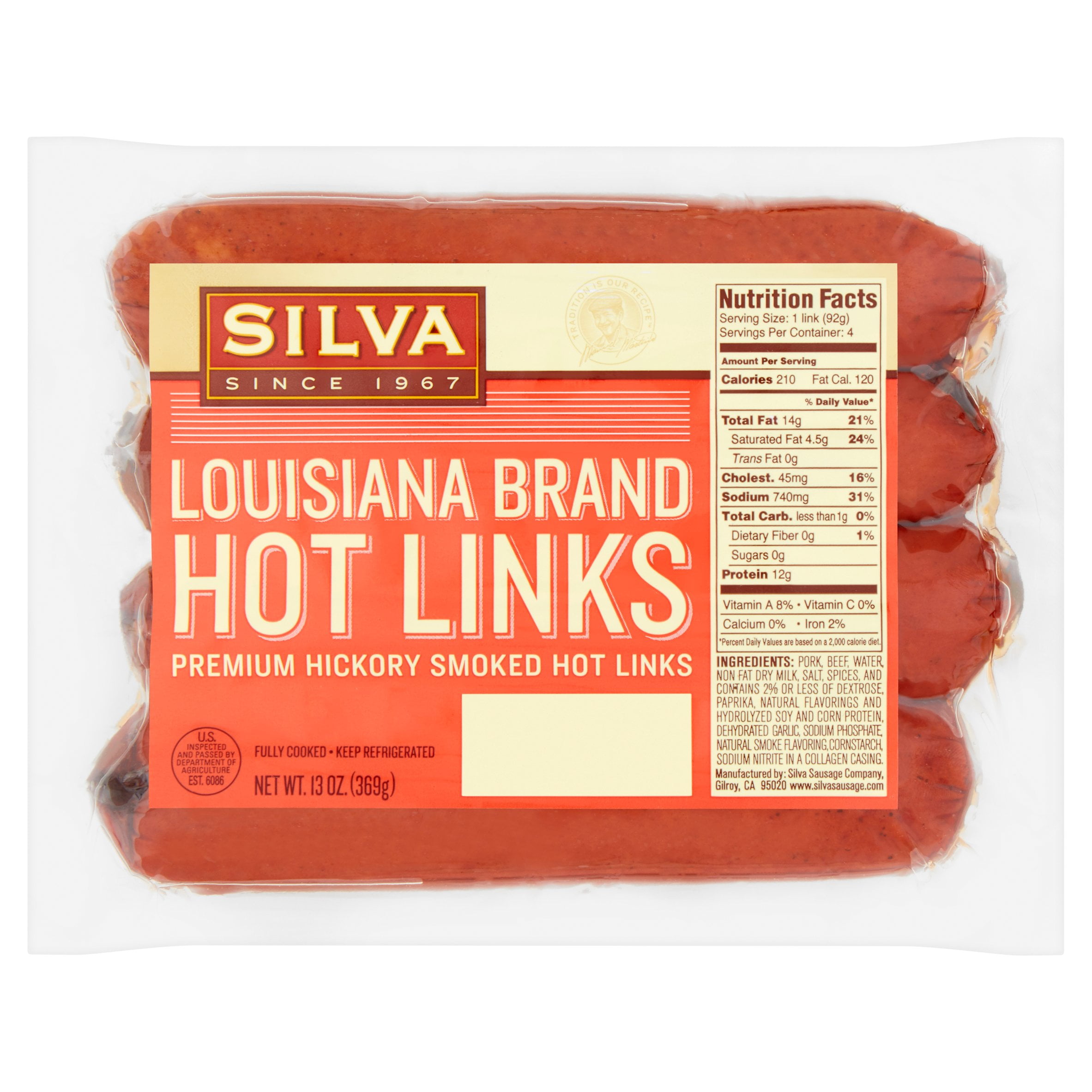 Silva Louisiana Brand Premium Hickory Smoked Hot Links, 13 oz