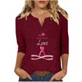 thumbnail image 2 of Abomasnow Breast Cancer Shirts for Women Heart Pink Ribbon Tshirt Cancer Awareness Tee Tops Casual 3/4 Sleeve V-Neck Pullover Tops on Clearance, 2 of 4