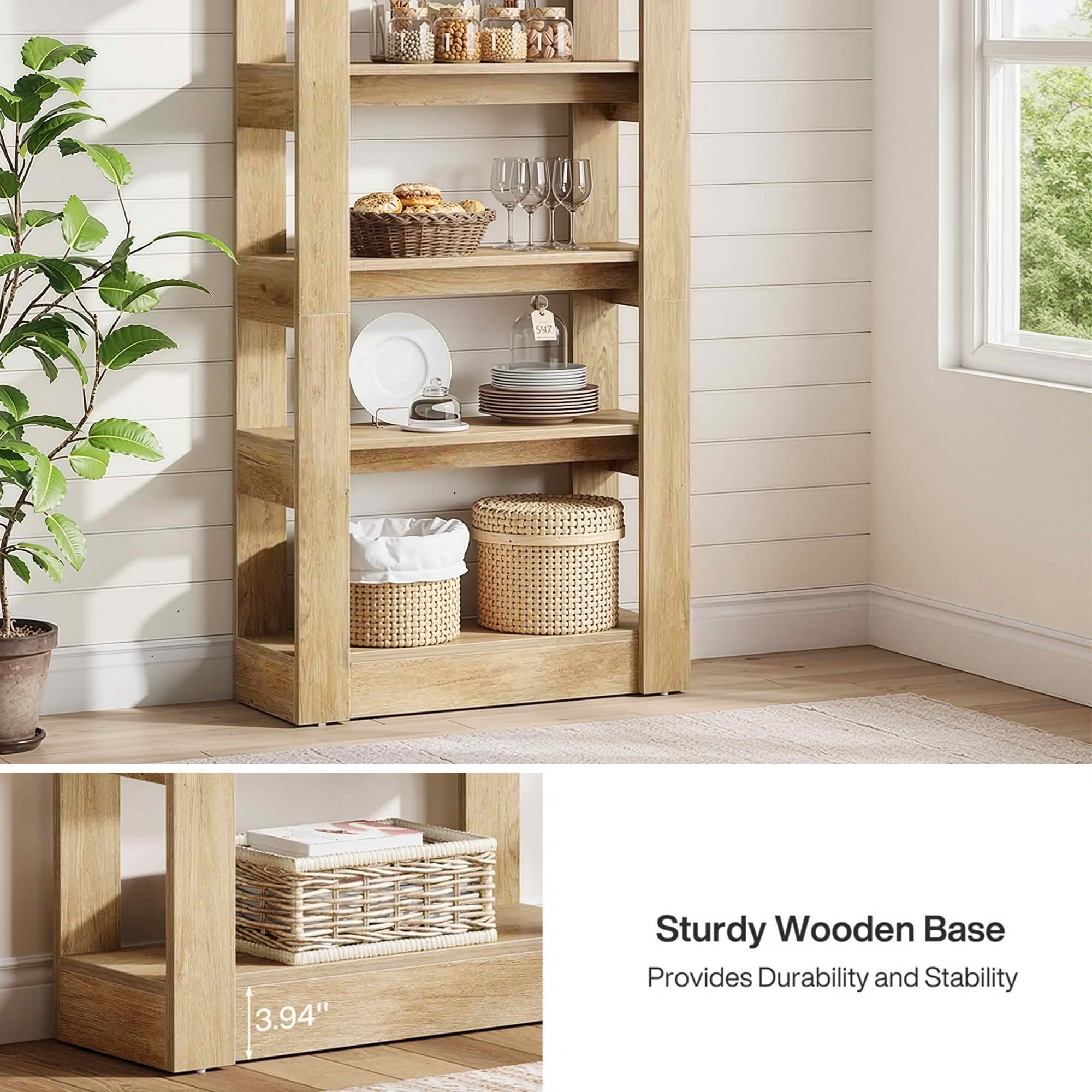 MAYEERTY Modern Arched 5-Tier Tall Bookcase, Heavy Load Storage Display Shelf, Multi-Functional Room Divider for Home & Classroom