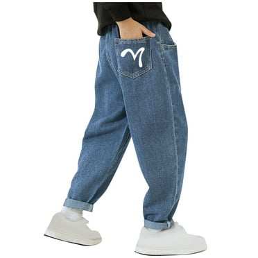 Mikilon Middle Aged Boys Solid Color Cargo Pants Size 3-9 Years Casual Long Pants with Pockets
