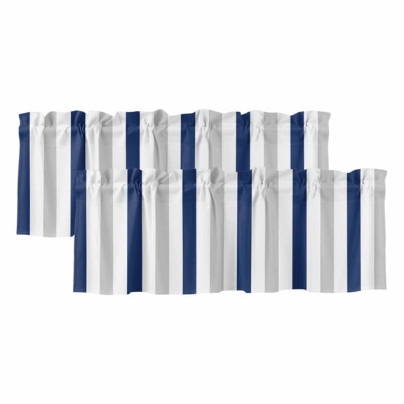 2 Pack Navy Blue White Stripes Valance for Window Minimalist Abstract Vertical Striped Kitchen Valance Rod Pocket Short Curtain Topper Decorative Window Treatment for Living Room Bedroom 54"x18"