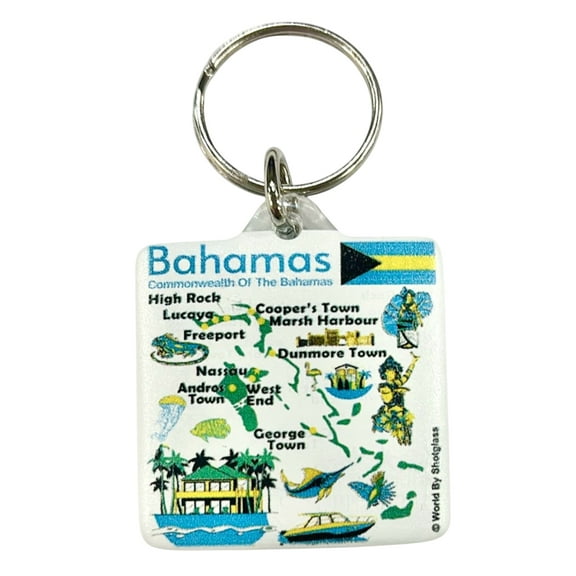 Bahamas Map Acrylic Square Souvenir Keychain 1.5" X 1.5"